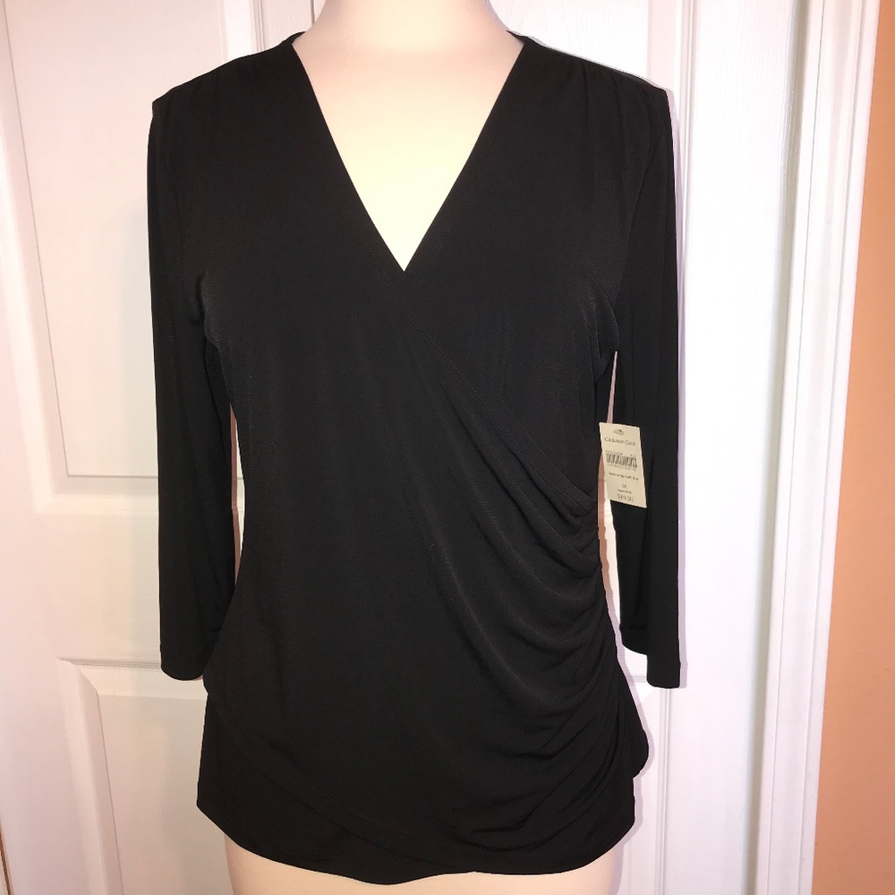 Black faux wrap top M 10/12 Coldwater Creek